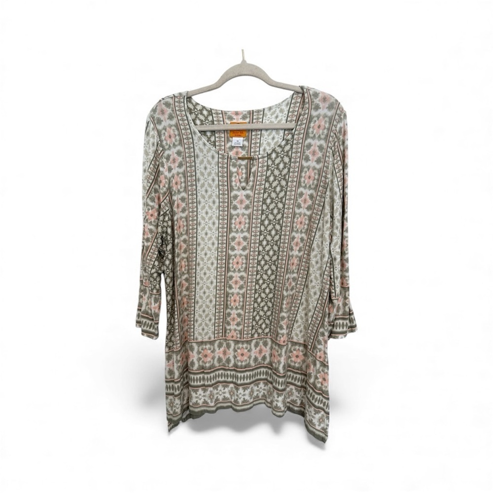 Ruby Rd. Geometric Print Top in Pink and Green Size 1X